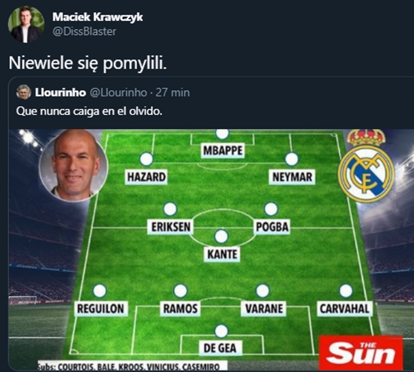 TAKĄ XI Realu Madryt przewidywało ,,The Sun''